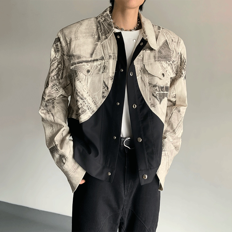 틈새 해체 넥타이 다이 디자인 센스 어깨 패드 재킷 남성 하이 엔드 센스 리퍼 핸섬 프로필 재킷 트렌디