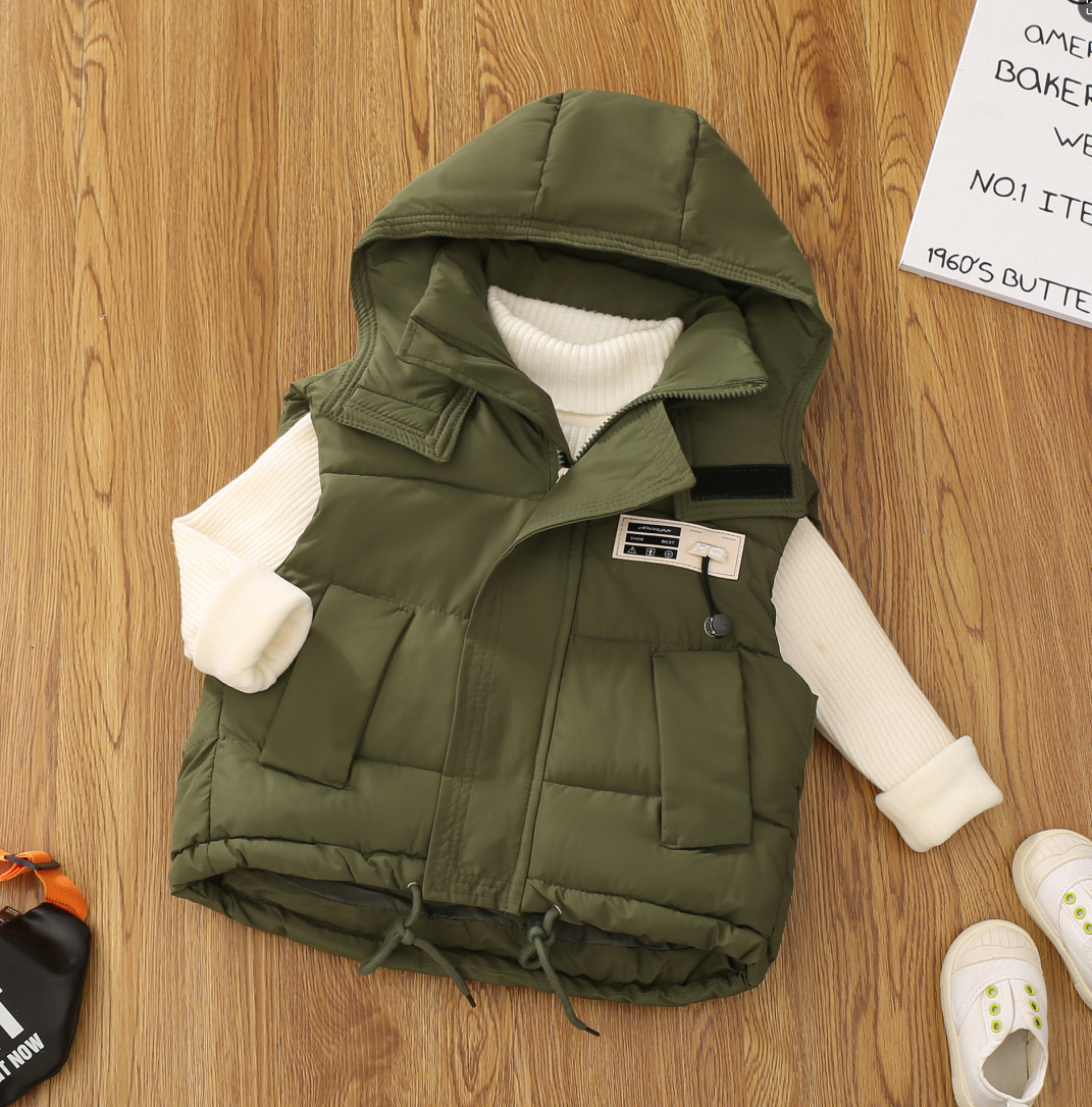 Chaleco de algodón infantil primavera y otoño 2025 nuevo otoño y invierno niños pequeños y medianos niñas chaleco de algodón plumón hombro vestido exterior