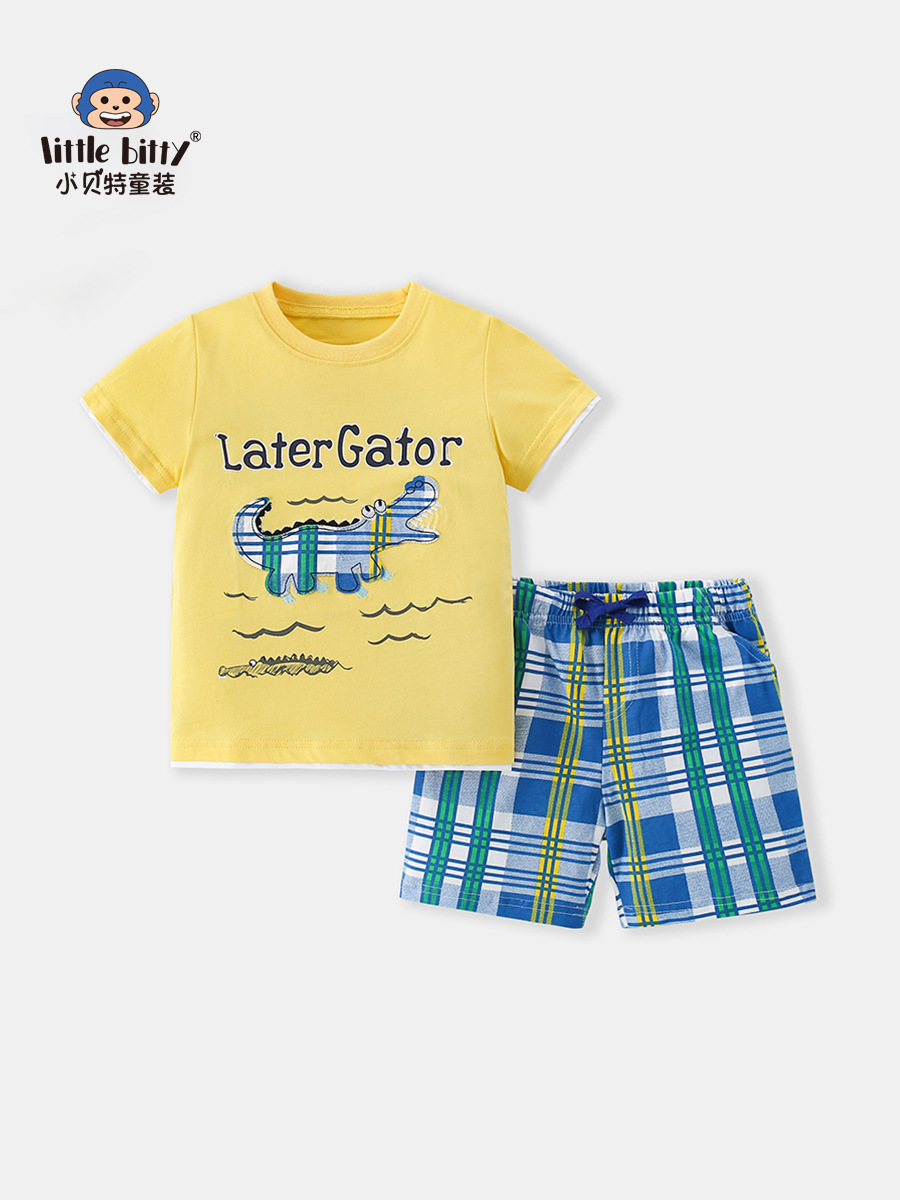 European and American Kidsren's Short-Sleeved Suit 2025 New Summer New Boys' Plaid Casual Shorts Suit Summer Suit
