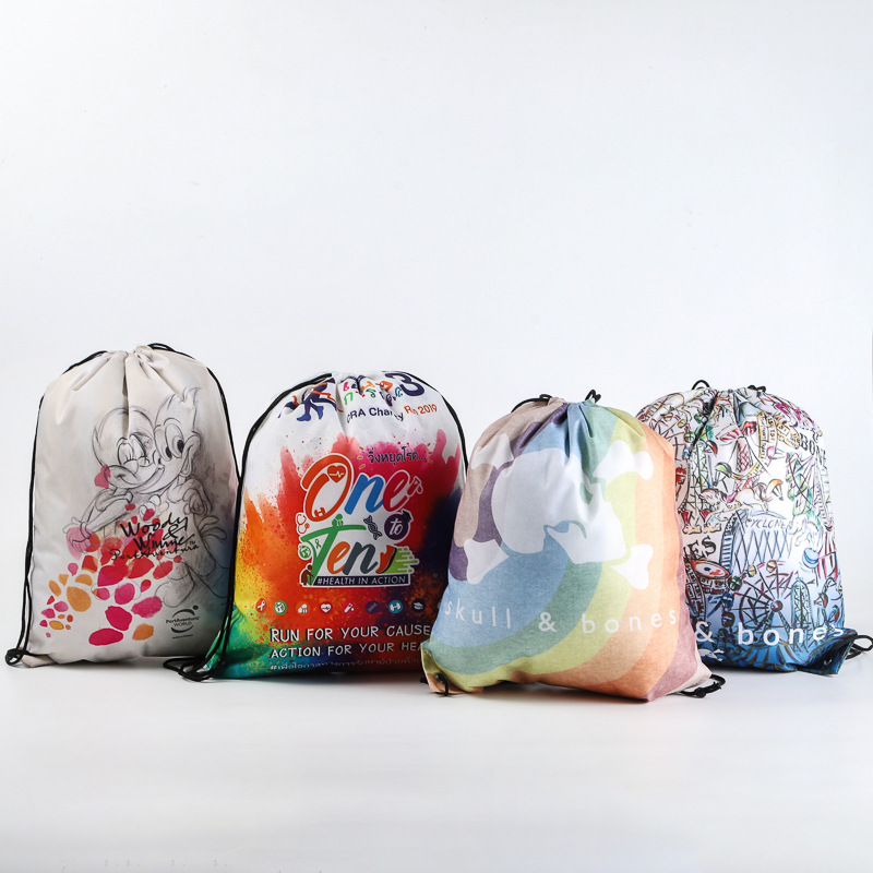 厂家印刷涤纶束口抽绳包收纳双肩背包dai尼龙抽绳束口袋定制LOGO