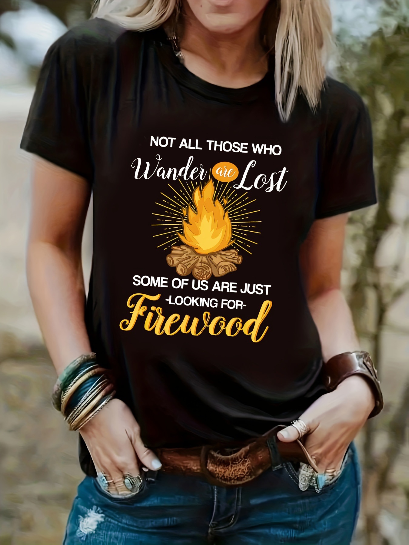 火印花T恤，短袖圆领休闲上衣，夏季和春季，女装