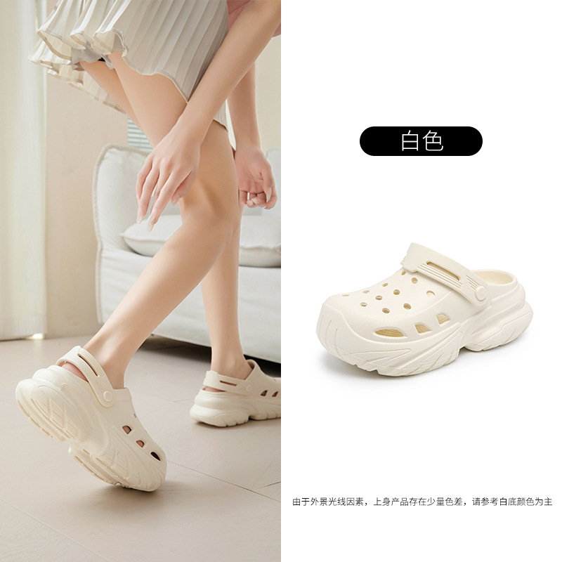 Zapatos con agujeros de suela gruesa para mujer, zapatillas antideslizantes de aumento de uso exterior de verano eva pies transpirables y sin olor, arrastre de puntera de playa resistente al desgaste