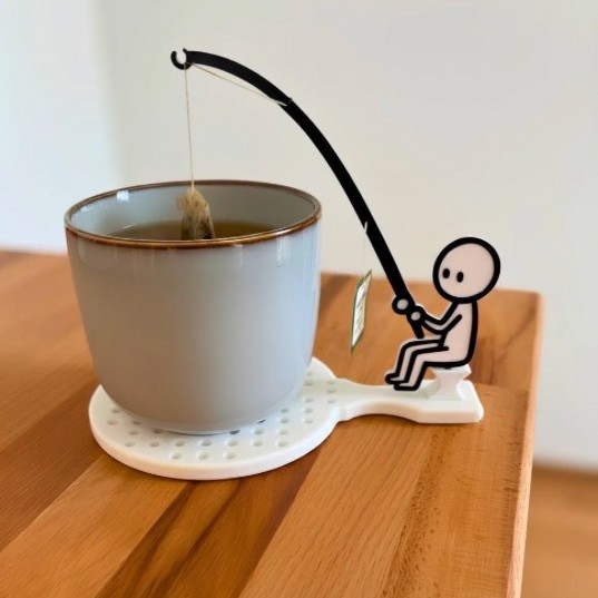 Cross-border bestseller Funny fishing Tea Bag - funny tea bag with a fishing man figurine, coaster and tea bag holder