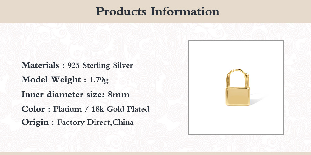 5g Weight Earrings Classification 1 Piece Quantity Fashion Lock Sterling Silver Plating Earrings 1 Piece