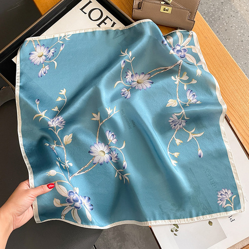 Magnolia spring and autumn fashionable silk square scarf for women 53 printed Korean style decorative scarf mulberry silk scarf scarf neck protector