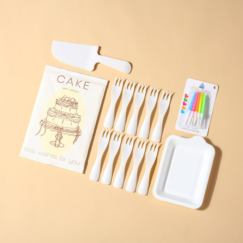 Cake Cutlery, Knife, Fork, and Plate Set, Disposable Thickened Set, High-Quality Paper Pulp, Birthday Cake, Candles, Knife, Fork, and Plate Cake Cutlery, Knife, Fork, and Plate Set, Disposable Thickened Set, High-Quality Paper Pulp, Birthday Cake, Candles, Knife, Fork, and Plate