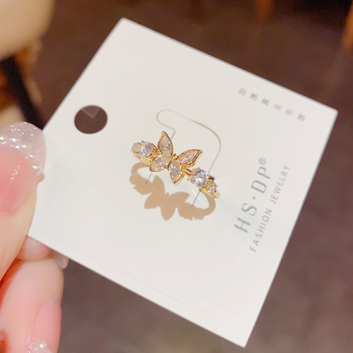 Sweet and Versatile Diamond-Encrusted Butterfly Ring for Women - Light Luxury, Unique Design, Exquisite Finger Ring, Super Fairy Hand Accessory