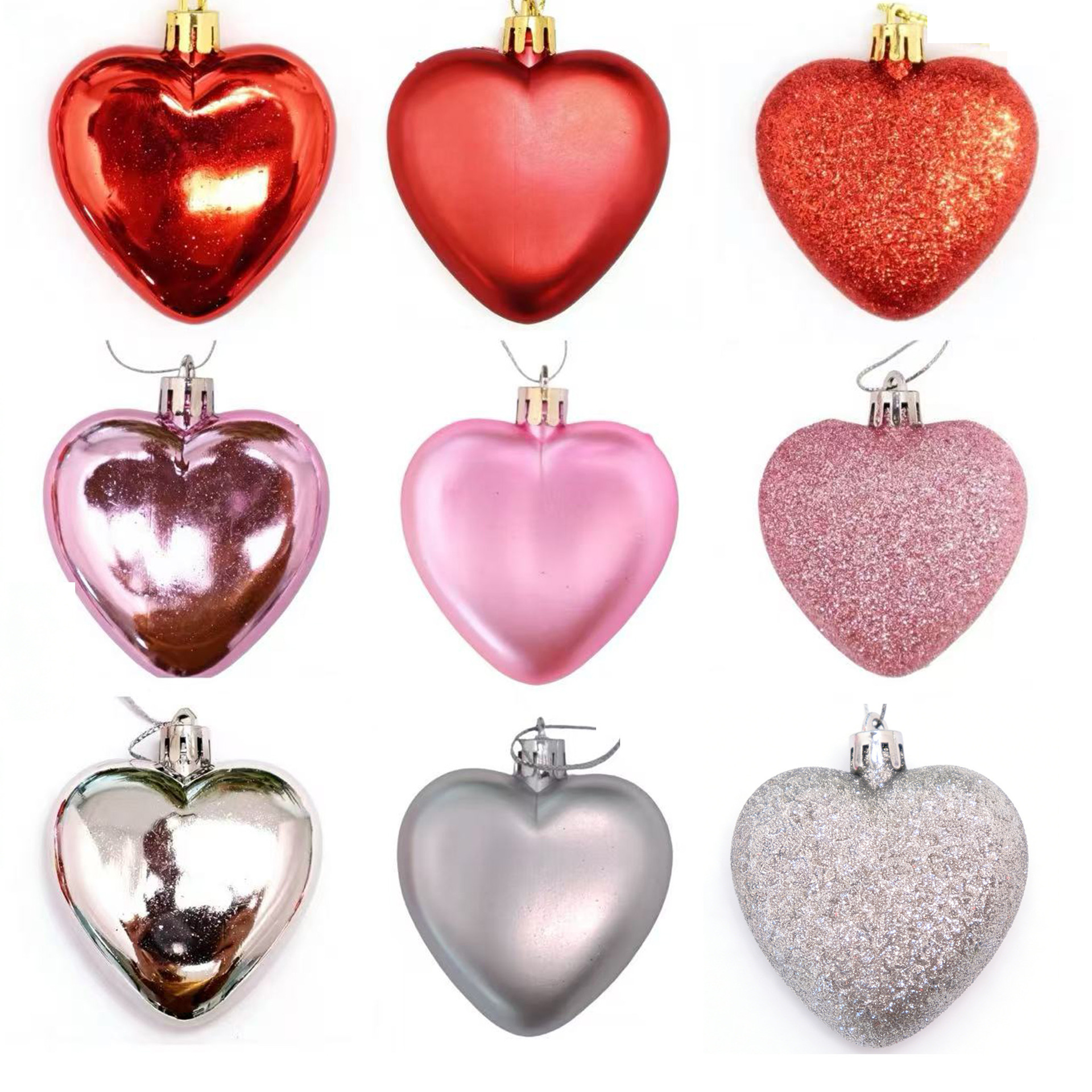 Cross-Border Hot-Selling Bulk 6Cm/6.5Cm Electroplated Plastic Heart-Shaped Novelty Balls for Christmas, Valentine's Day, and Wedding Decorations