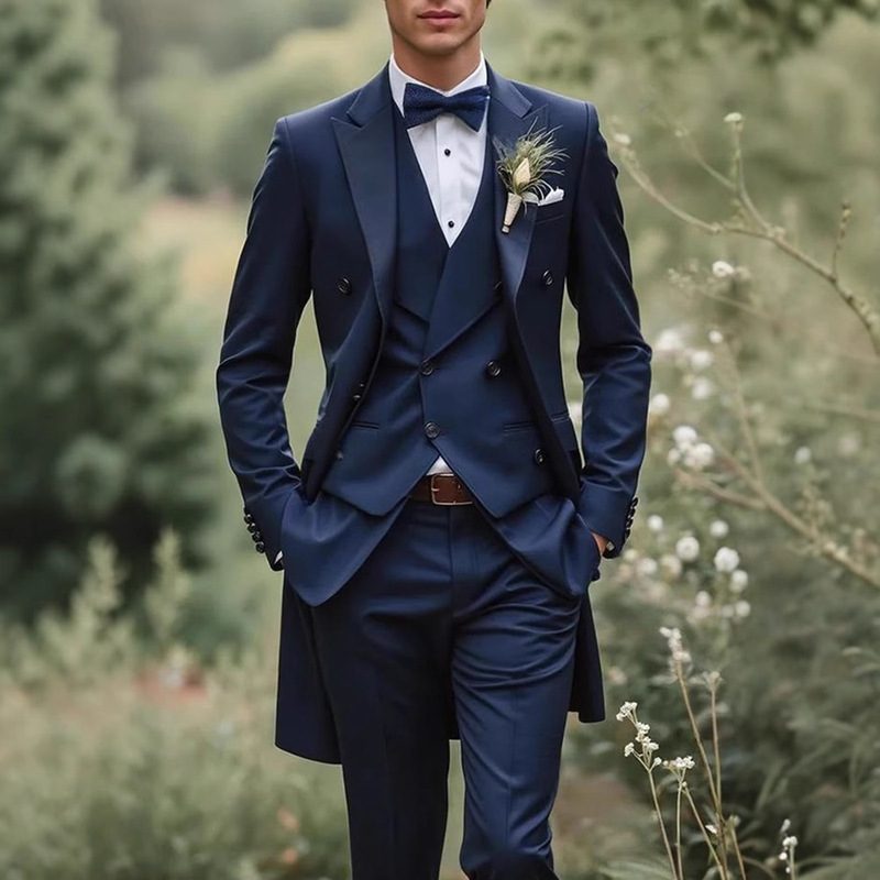 Foreign Trade Cross-Border Men's Three-Piece Suit Wedding Stage Host Conductor Piano Competition Tuxedo Dress Summer