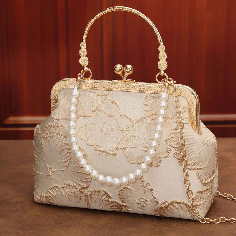 New Chinese Style National Style Cheongsam Bag Elegant Elegant Dinner Clip Bag Solemn Handbag Gold Bag Pearl Bag Crossbody Bag