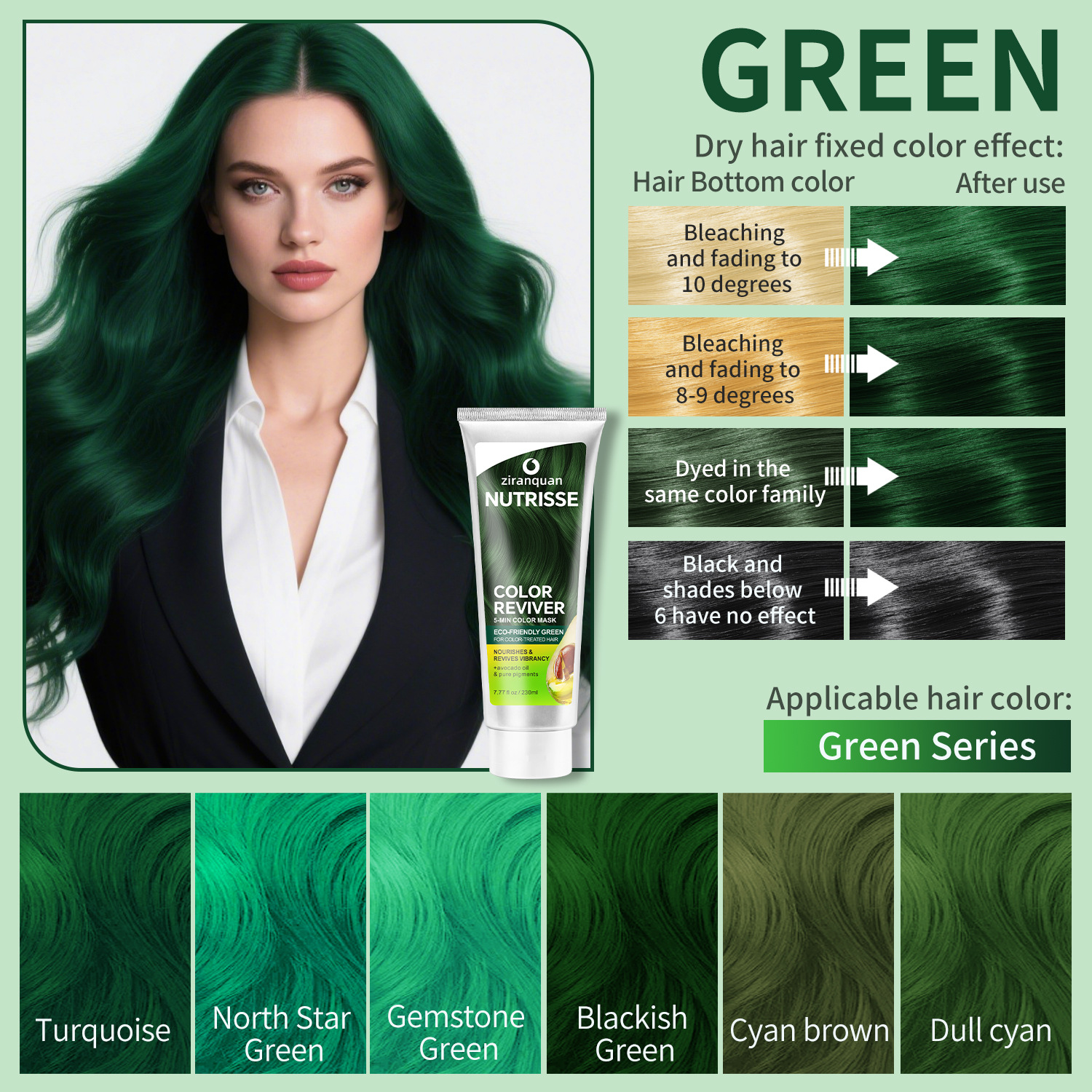 Green hair mask, 230 ml, color fix