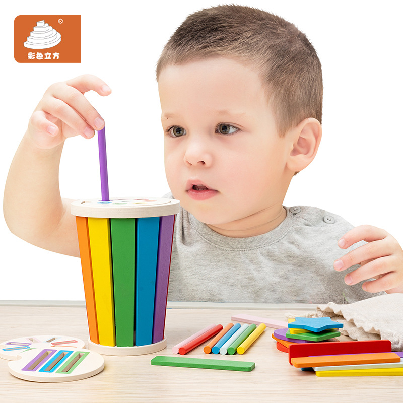 Madera educación temprana forma de niños montes emparejados bloques de construcción geométricos porosos ayuda de enseñanza cognitiva clasificación caja de juguetes de puzzle