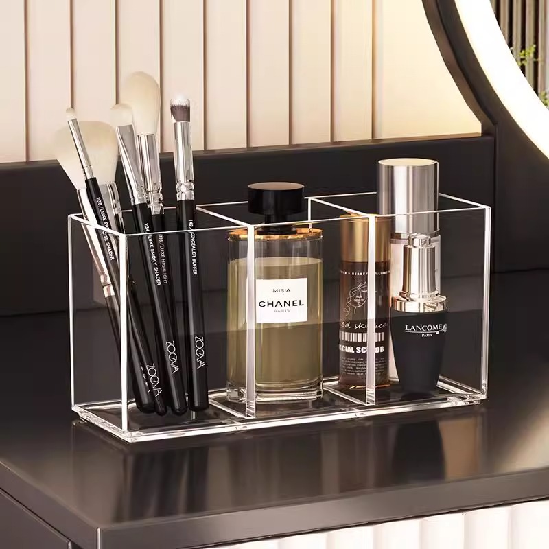 化妆刷桌面收纳盒亚克力高级外贸透明化妆盒简约收纳整理文具笔筒