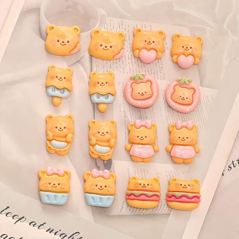 Mini Cute Cartoon Bear DIY Nail Jewelry Wear Armor Resin Patch Accessories Hairpin Headline Material Bag
