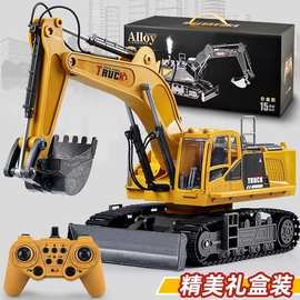 儿童遥控车合金挖掘机仿真挖土机工程车玩具车跨境小汽车男孩礼物