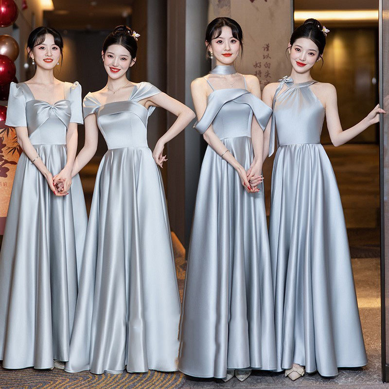 Gray Bridesmaid Dress 2025 New Summer High-End Niche Sister Group Dress Can Be Worn Casually and Elegantly