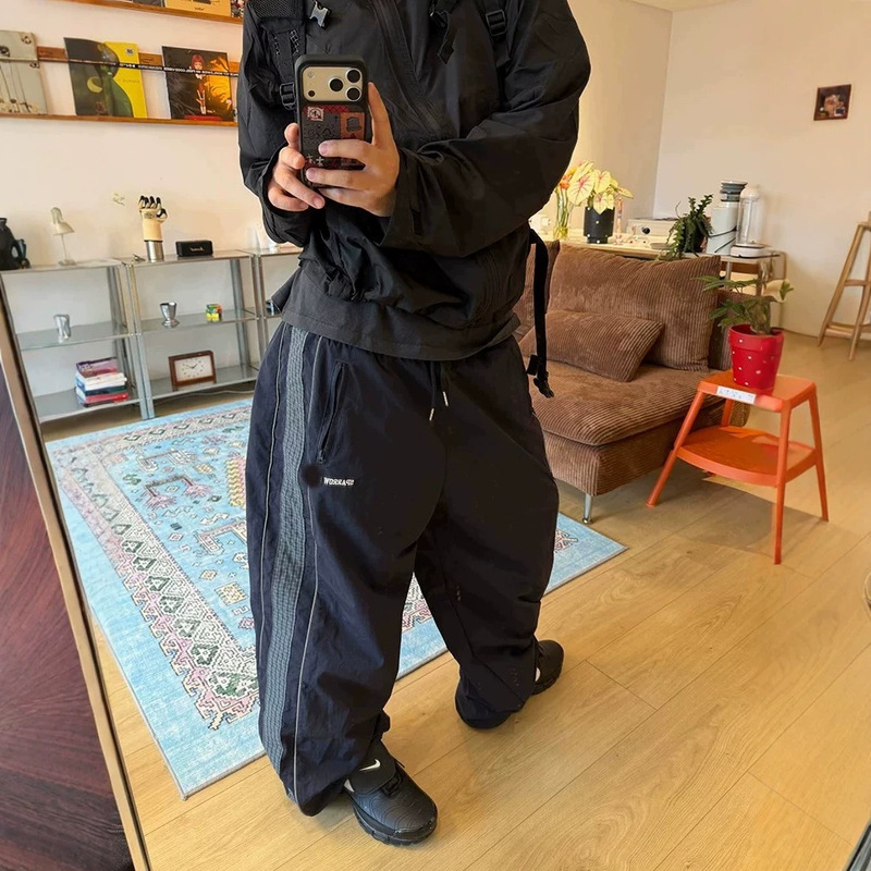 American retro side-panel patchwork elastic waist outdoor paratrooper pants, unisex, stylish, loose-fitting, versatile sports trousers, trendy