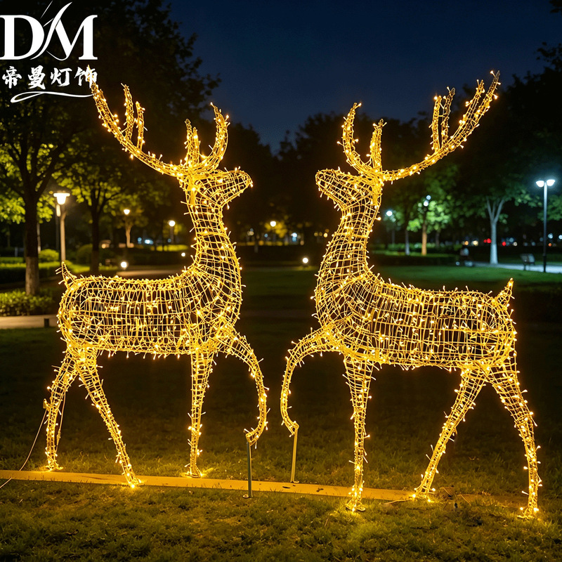 Led Outdoor Decorative Lights for Christmas, Glowing Animal Figures, Reindeer Pulling Cart, Street Scene Lighting Decorations, Exportable