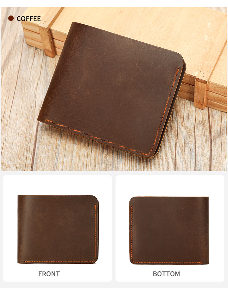 Ví nam da ngựa điên phong cách retro, nhiều khe cắm thẻ — Màu nâu, Cà phê đậm, 11cm*2cm*9.5cm chi tiết 7