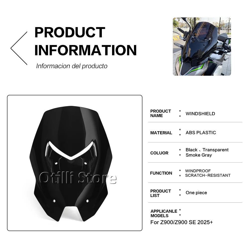 Kawasaki Z900Se 2025-2026 Dedicated Front Windshield Windproof Deflector Street Bike Modified Windscreen