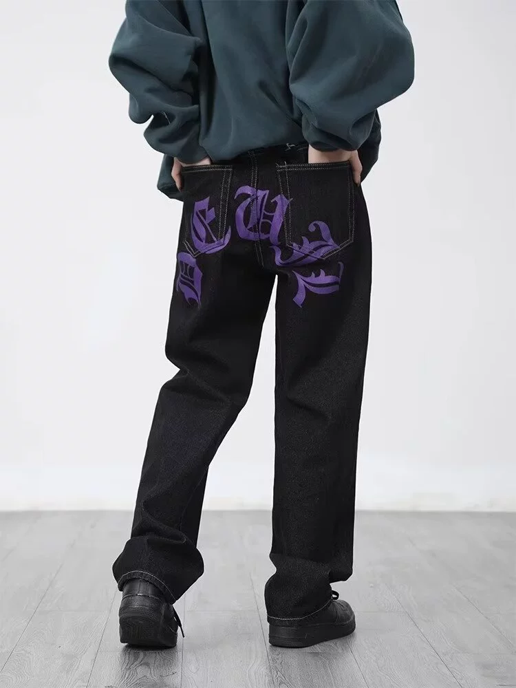 Джинсы, брюки для отдыха, американский стиль, oversize, свободный прямой крой