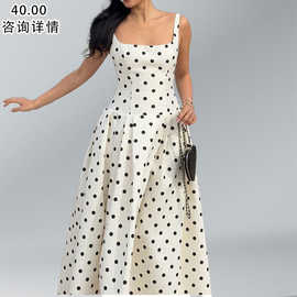 2025跨境秋季新款欧美风时尚高级感波点复古抹胸裙露肩连衣裙