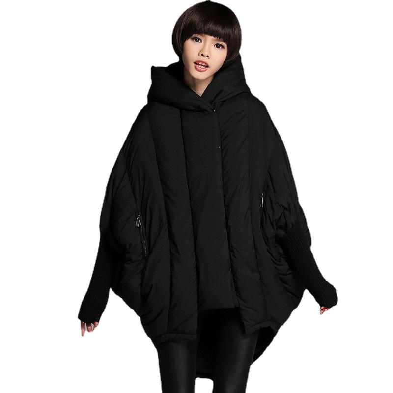 Women's Clothing Down Jacket For Women, New Mid Length White Duck Down Loose Fitting Pocket Hooded Cape Jacket_voghion.com