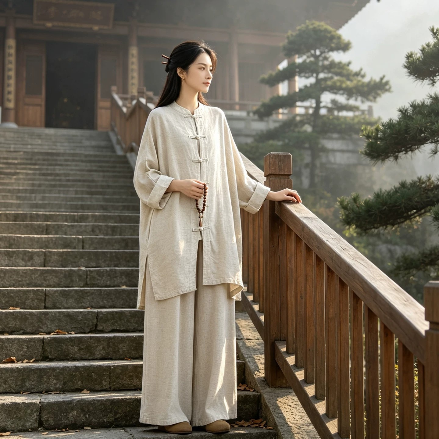 佛系禅意女装复古中国风开衫棉麻套装养生晨练太极服女款修行禅服