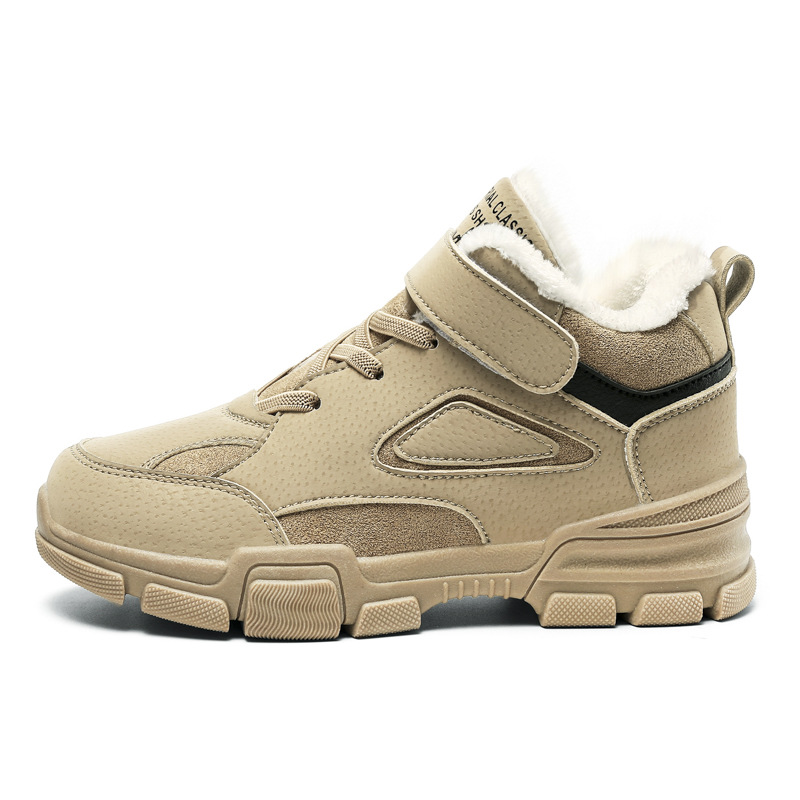 Children's snow boots with plush and thickened winter style boys' boots, waterproof khaki insulation, parent-child_voghion.com