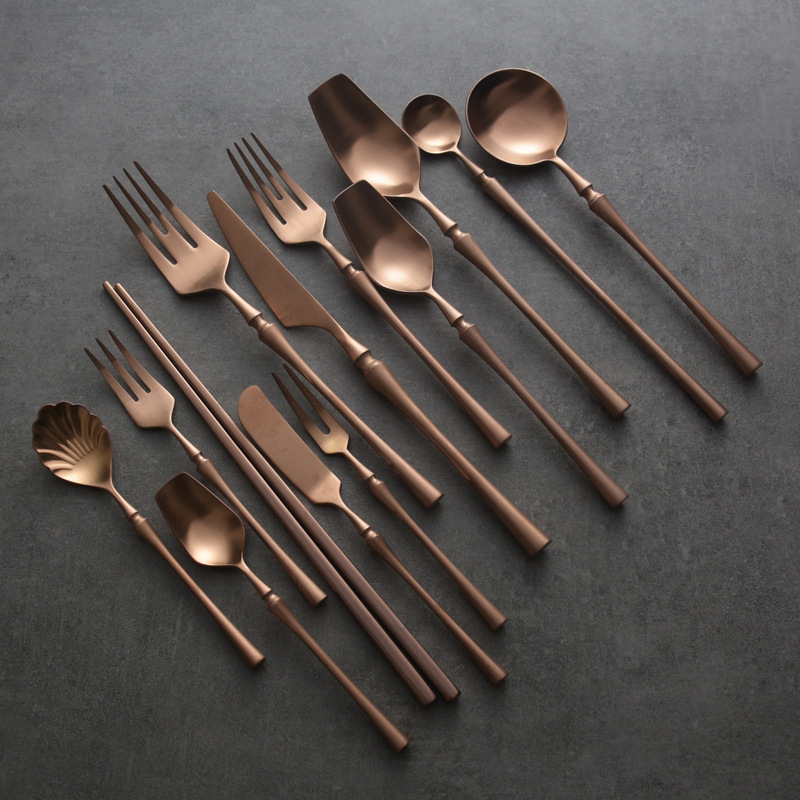 Vintage Rose Gold Knife and Fork Spoon 304 Stainless Steel Western Food Tableware Set Small Man Waist Simple Western Food Knife and Fork