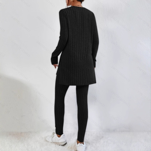 Women's Autumn/Winter New Collection, Slit Front, Short Back, Solid Color, Fitted Outerwear Set, Elegant Style