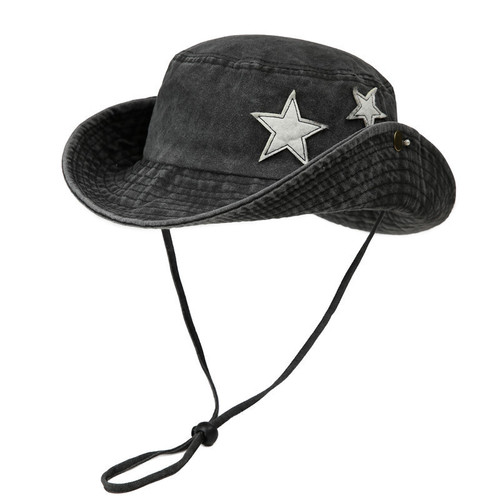 Premium Washed Denim Water-Resistant Starfish Fisherman Hat for Women Summer Sunshade Hat Couple Outdoor Camping Button Hat