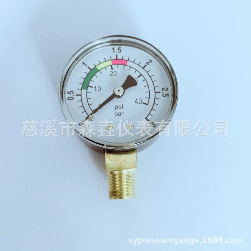 慈溪源头工厂  Y50黑铁壳压力表 0-3BAR 英制螺纹1/4BSPT  水压表