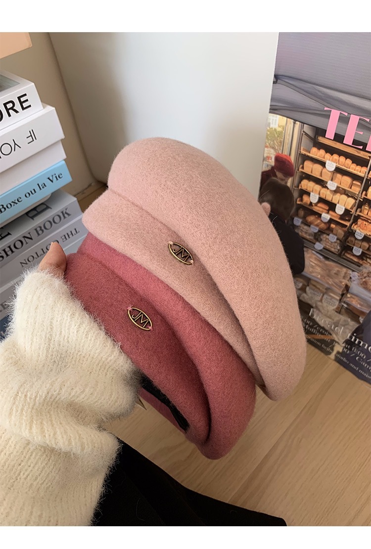 Wool Beret For Women White Raspberry Pink Autumn Winter Painter Hat_voghion.com