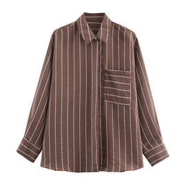 外贸批发2025秋季新款时尚简约口袋饰条纹衬衫2298178