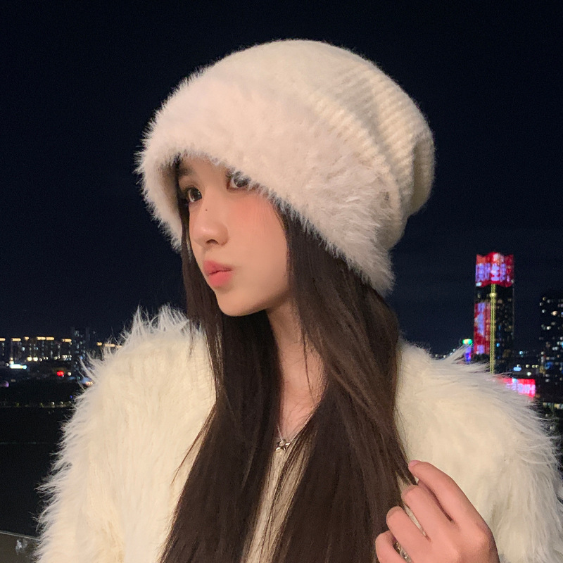帽子女秋冬天百搭毛边针织堆堆帽韩系大头围防风保暖帽休闲包头帽|undefined