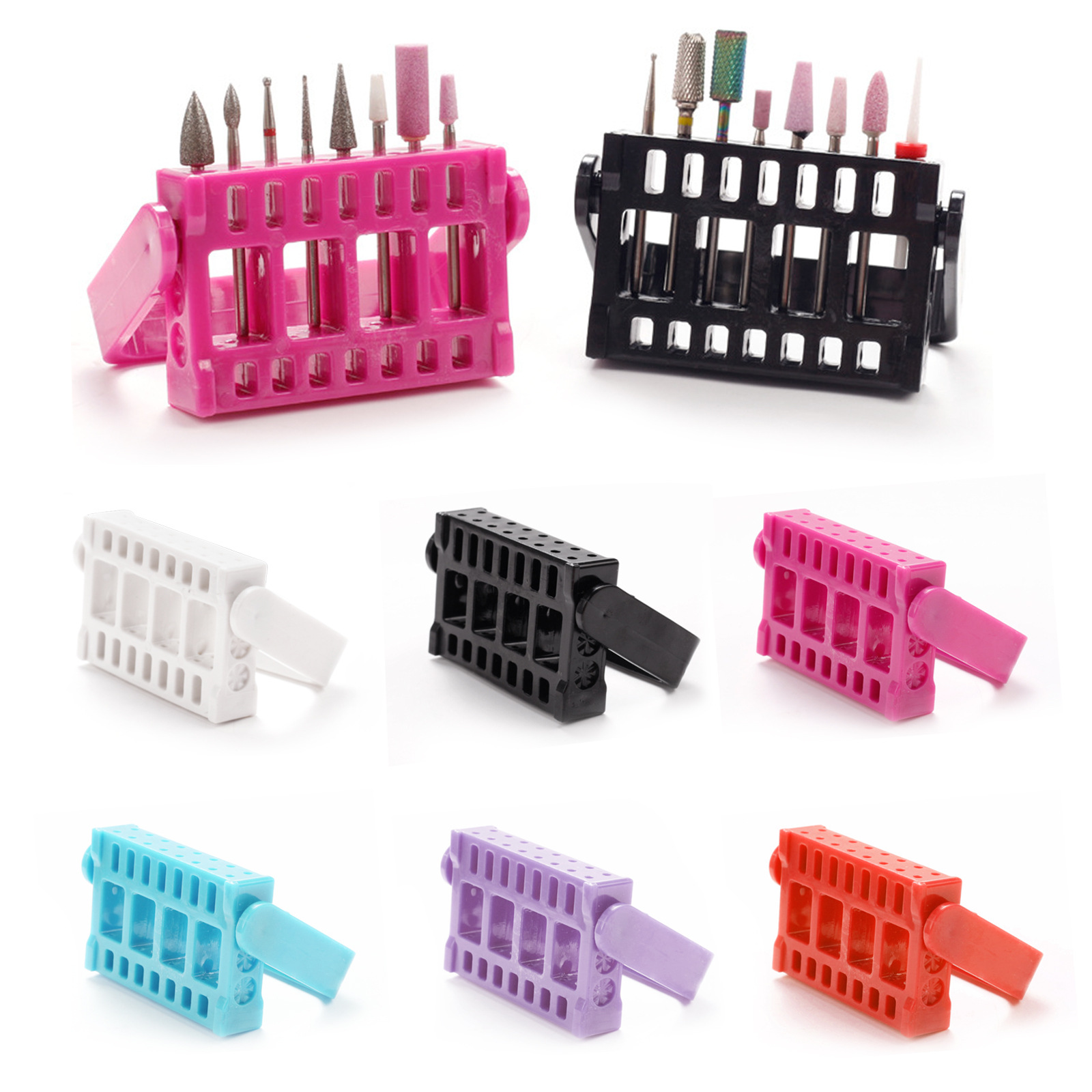 Herramientas de uñas transfronterizas soporte de exhibición de la cabeza de molienda multi-color 16-Hoyo cabeza de molienda rack caja de almacenamiento cabeza de molienda Jack soporte de mesa