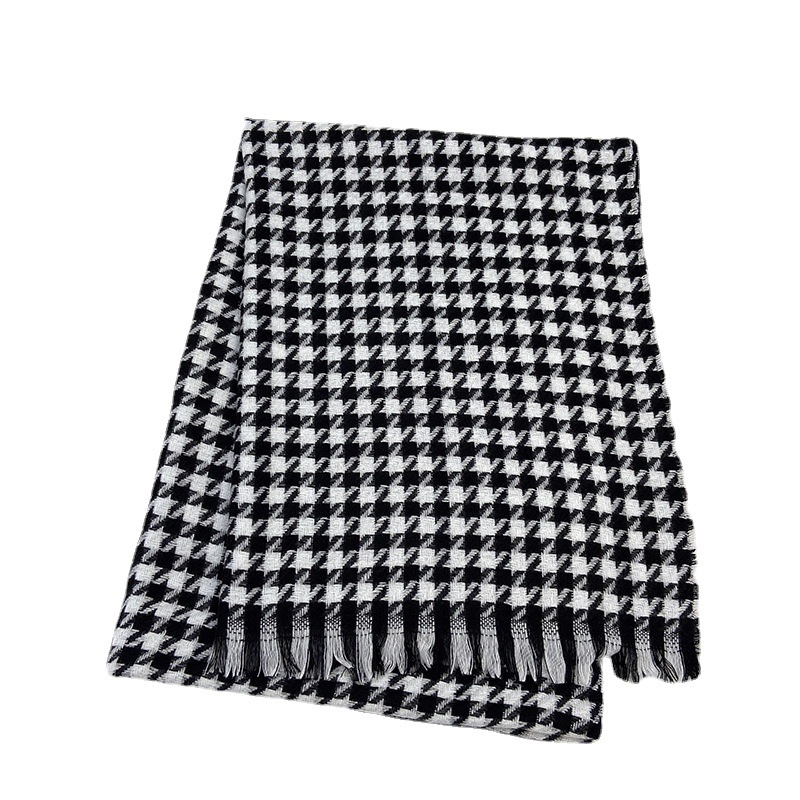 Sciarpa a scacchi da donna inverno 2021 nuova edizione coreana mille uccelli collo a scacchi imitazione cashmere caldo scialle con nappe_voghion.com