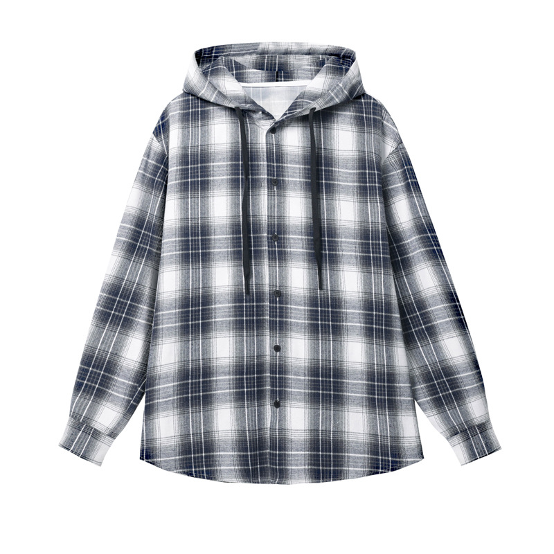 Plaid Hooded Long-Sleeve For Men 2025 Spring New American Retro Style Youth Oversized Loose Shirt Jacket_voghion.com