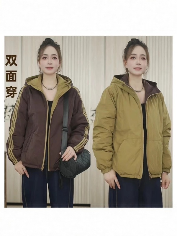 2025年秋冬季新款双面穿棉服连帽洋气棉衣女宽松冬季休闲防风外套|undefined