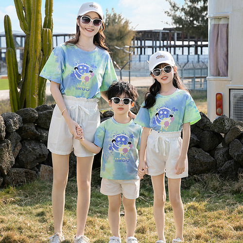  Summer Family Wear Three or Four People Vacation Resort Casual Tie-Dye Set Fashion T-Shirt Short Sleeve Summer 