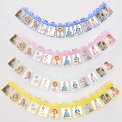 グリッター紙フォトフレームプルフラグ1歳装飾用品プルフラグバナー赤ちゃん1歳写真誕生日パーティー用品