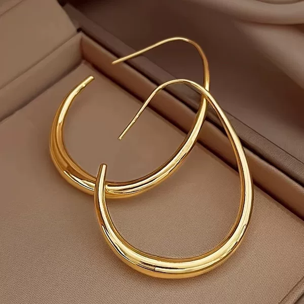 Cross-Border Stainless Steel Light Luxury High-End Oval Dual-Color Hoop Earrings Geometric Titanium Steel Earrings for Women Niche Wholesale
