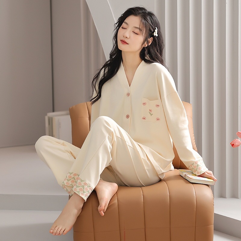 [Super Soft] Class A Bacteriostatic Pajamas Women's Autumn and Winter Cotton Long Sleeve Women's Casual Cotton Home Wear suit