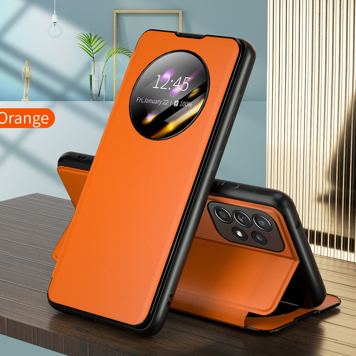 Applicable to Samsung S7 EDGE round window flip S9 card holder J6 2018 soft border drop mobile phone protective shell