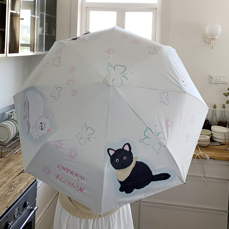 Cute Cat Umbrella for Women, Rain and Sun Dual-Purpose, Adorable Automatic Small and Portable Sunshade, Sun Protection and UV Shielding