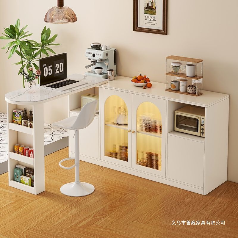 Island table, living room bar table, home dining table, solid wood sideboard, balcony rock slab cream-colored partition cabinet for small apartments