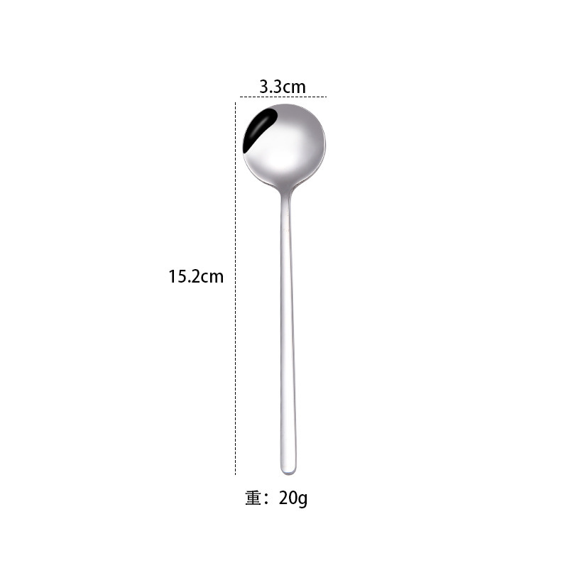 304 de acero inoxidable cuchara redonda pequeña cuchara de café cuchara de mango largo cuchara de mezcla cuchara de postre hogar cuchara de helado fábrica al por mayor