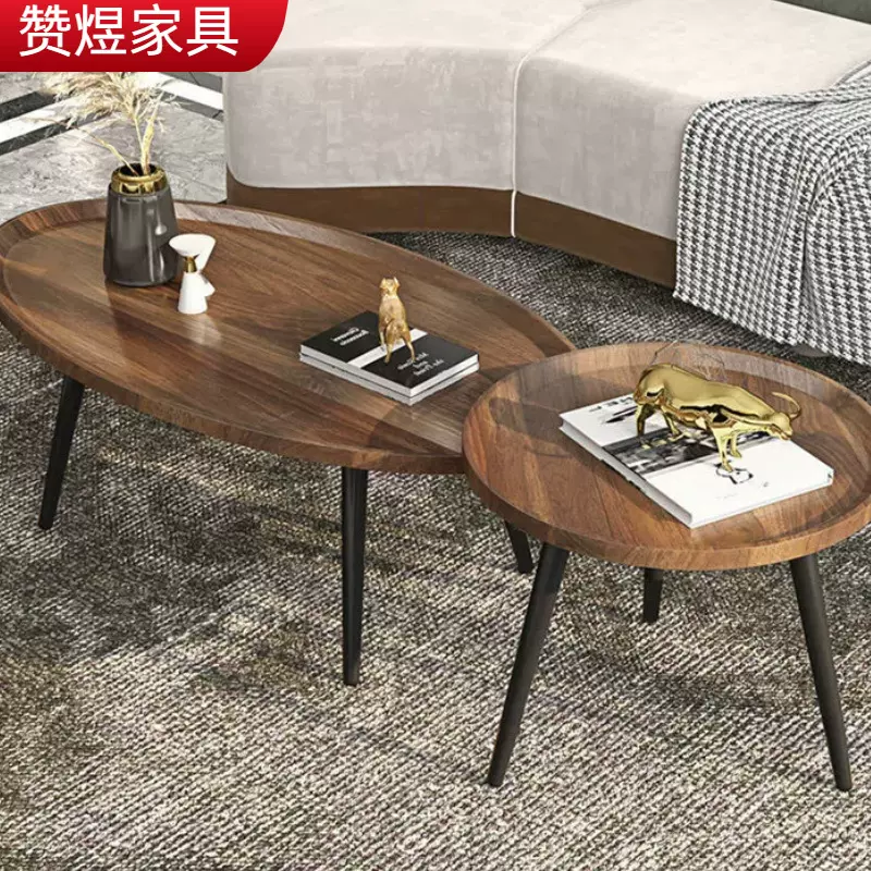 跨境批发北欧风格简易家用客厅小户型沙发边几小桌子木腿圆形茶桌