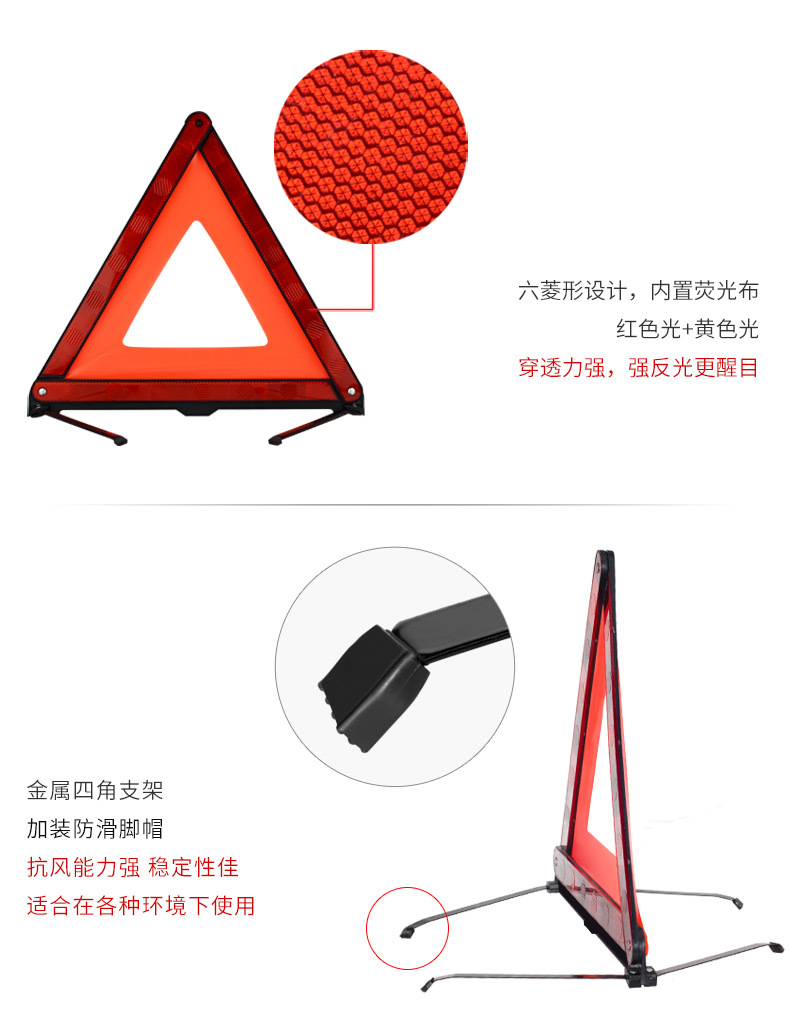 Car Tripod Warning Sign Small Car Tripod Reflective Folding Fault Hazard Sign for Emergency Parking